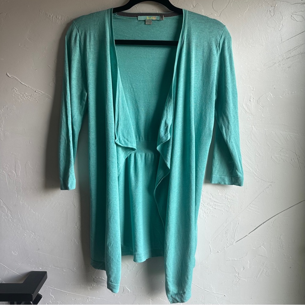 Boden Teal Open Front Cascade Silk and Linen Blend Cardigan Lightweight Size 6